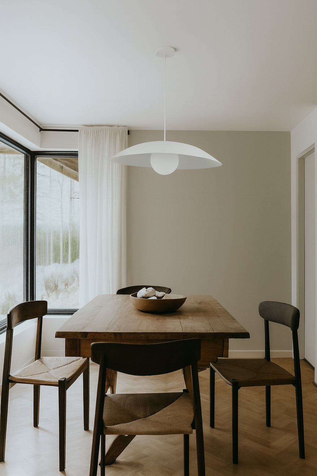 Dainolite 1 Light Pendant, Matte White w/ Opal Glass