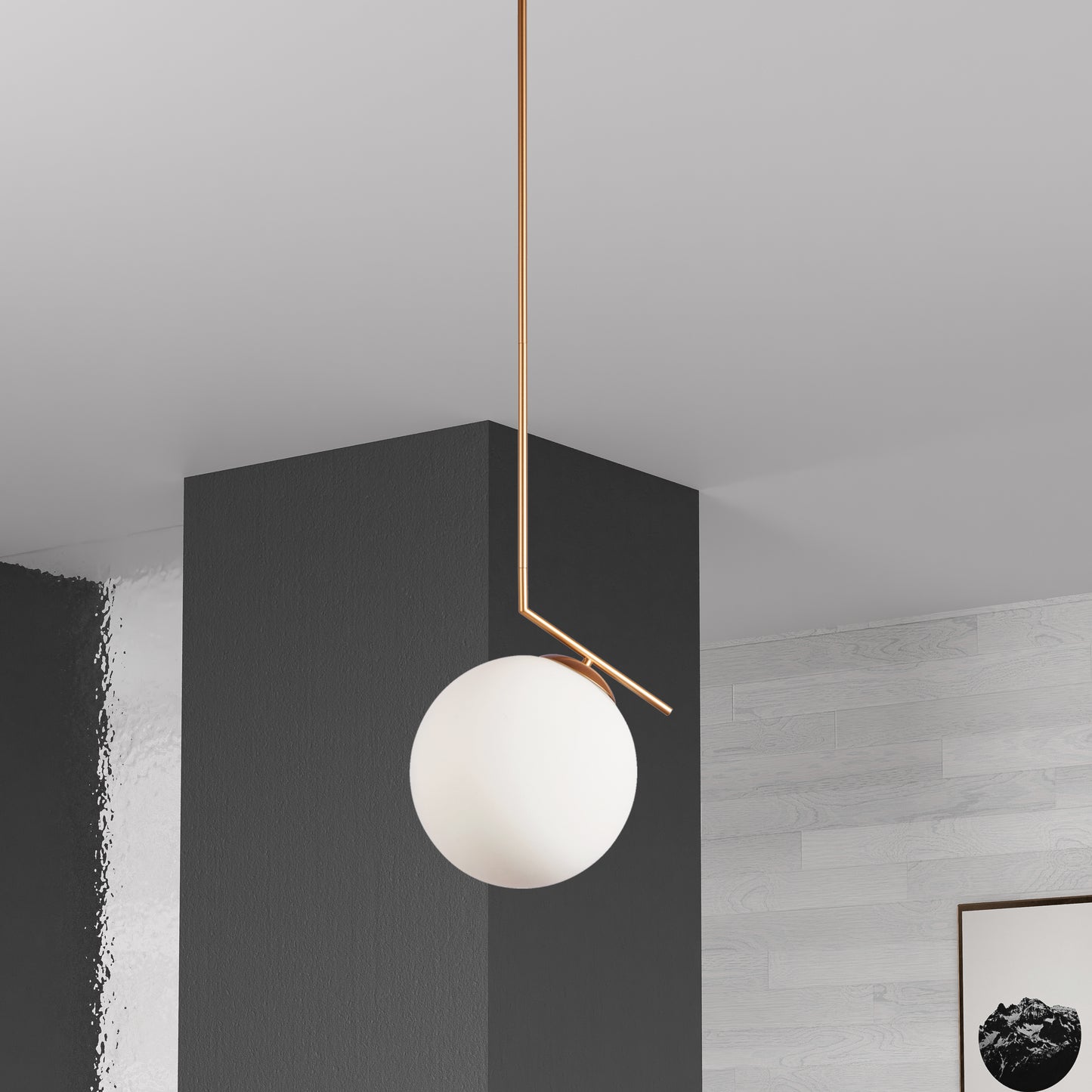 Dainolite 1 Light Incandescent Pendant, Plated Gold Finish with White Glass