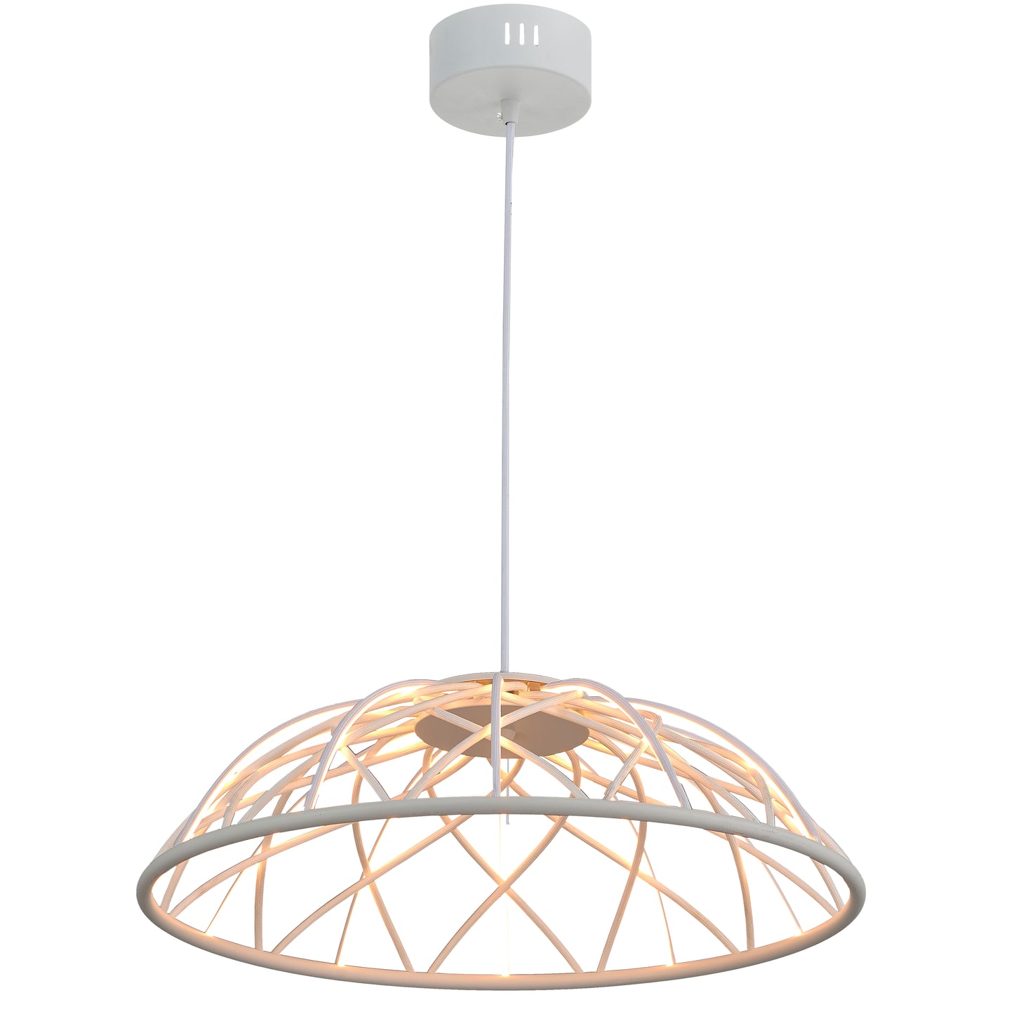 Dainolite 16W Pendant in Matte White w/ White Cloth Covered Frame