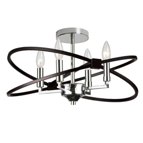 Dainolite PAL-184SF-PC-MB 4 Light Incandescent Semi Flush, Polished Chrome and Matte Black Finish