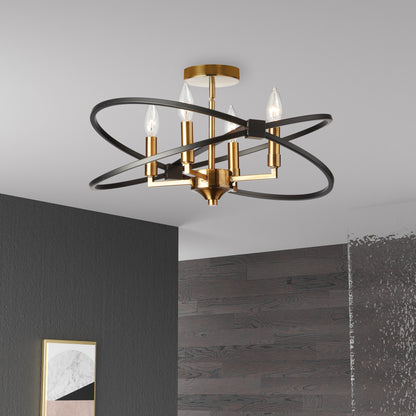 Dainolite 4 Light Incandescent Semi Flush, Vintage Bronze and Matte Black Finish