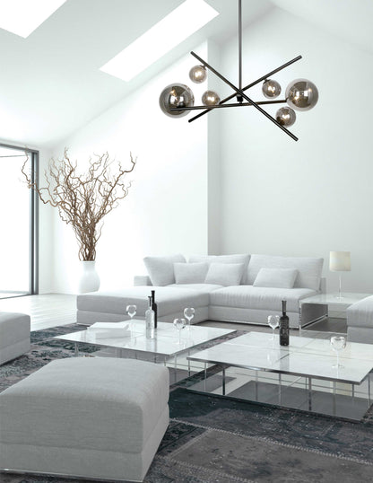 Dainolite 6 Light Halogen Horizontal Pendant, Matte Black with Smoked Glass