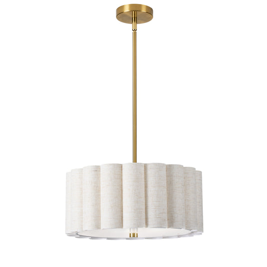 Dainolite 3 Light Aged Brass Pendant w/ Flax Shade