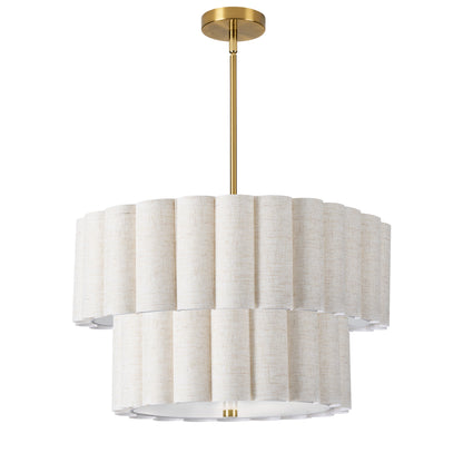 Dainolite 4 Light Aged Brass 2 Tier Pendant w/ Flax Scallop Shades