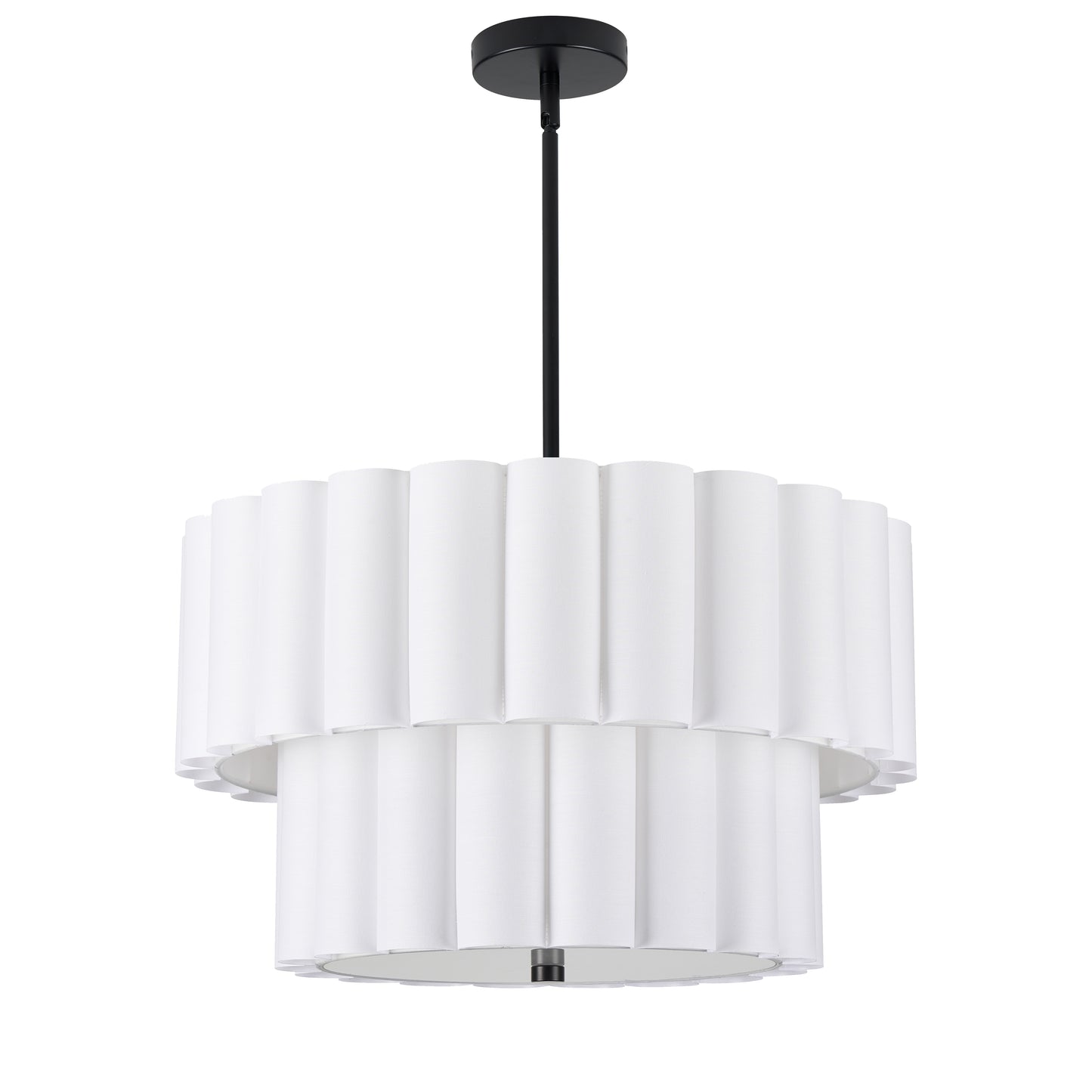 Dainolite 4 Light Matte Black 2 Tier Pendant w/ White Scallop Shades
