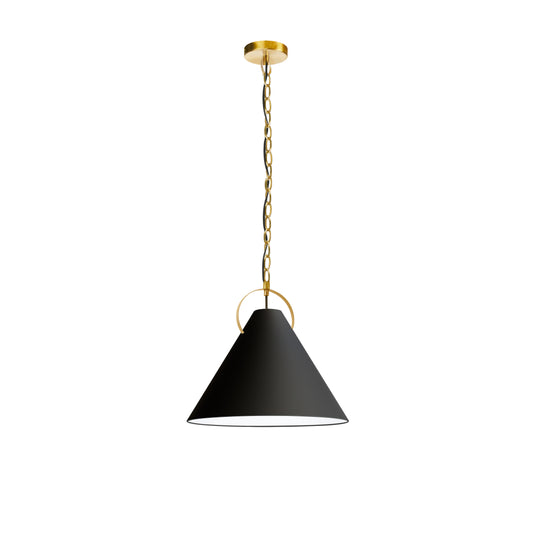 Dainolite 1 Light Incandescent Pendant, Aged Brass with Black Shade