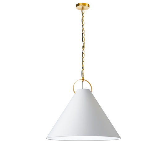 Dainolite 1 Light Incandescent Pendant, Aged Brass with White Shade