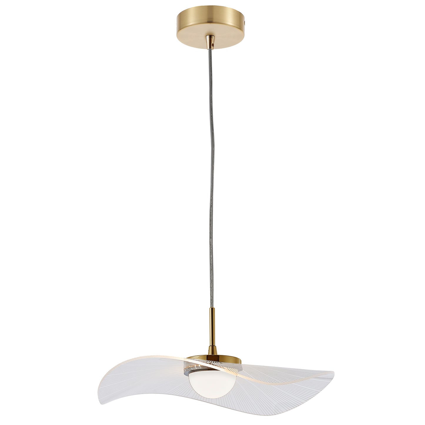 Dainolite 12W Pendant in Aged Brass w/ Clear and White Pinstripe Acrylic