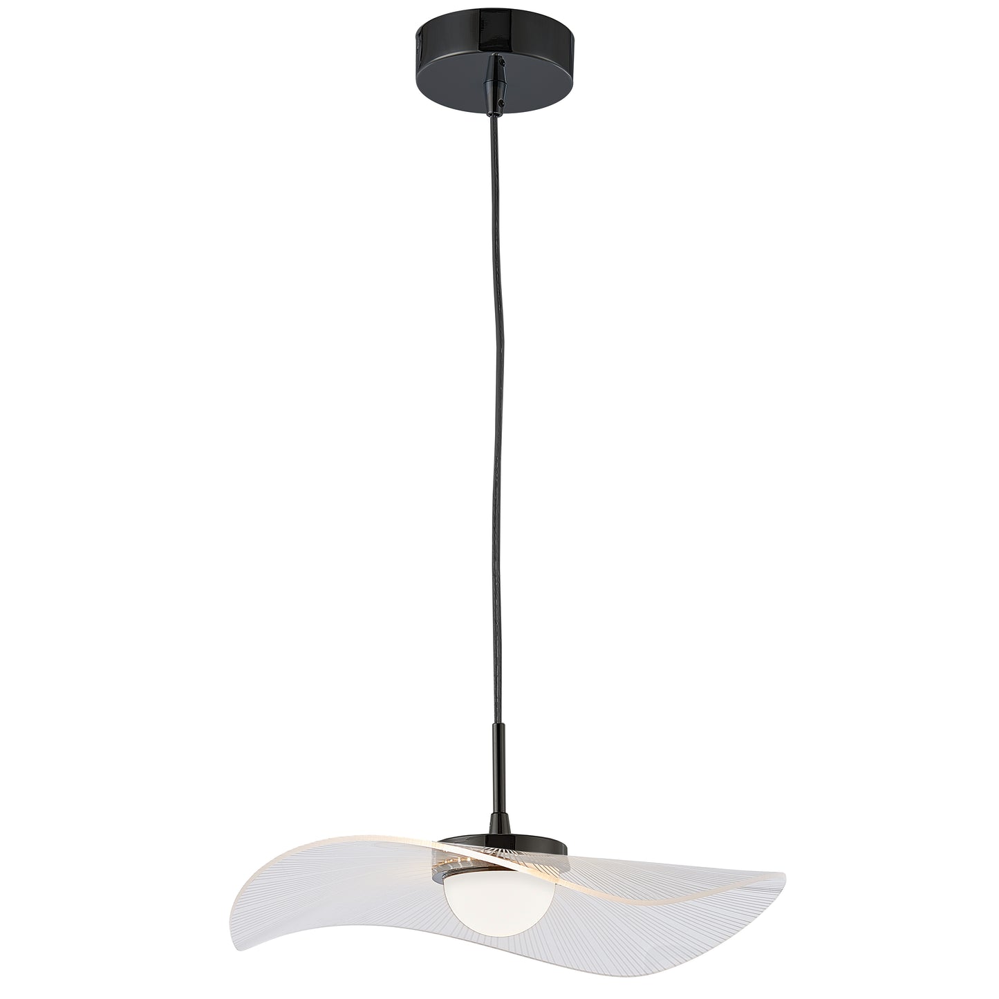 Dainolite 12W Pendant in Matte Black w/ Clear and White Pinstripe Acrylic
