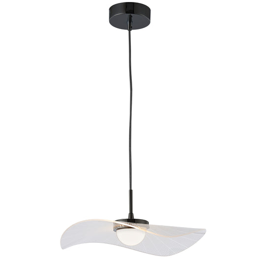 Dainolite 12W Pendant in Matte Black w/ Clear and White Pinstripe Acrylic