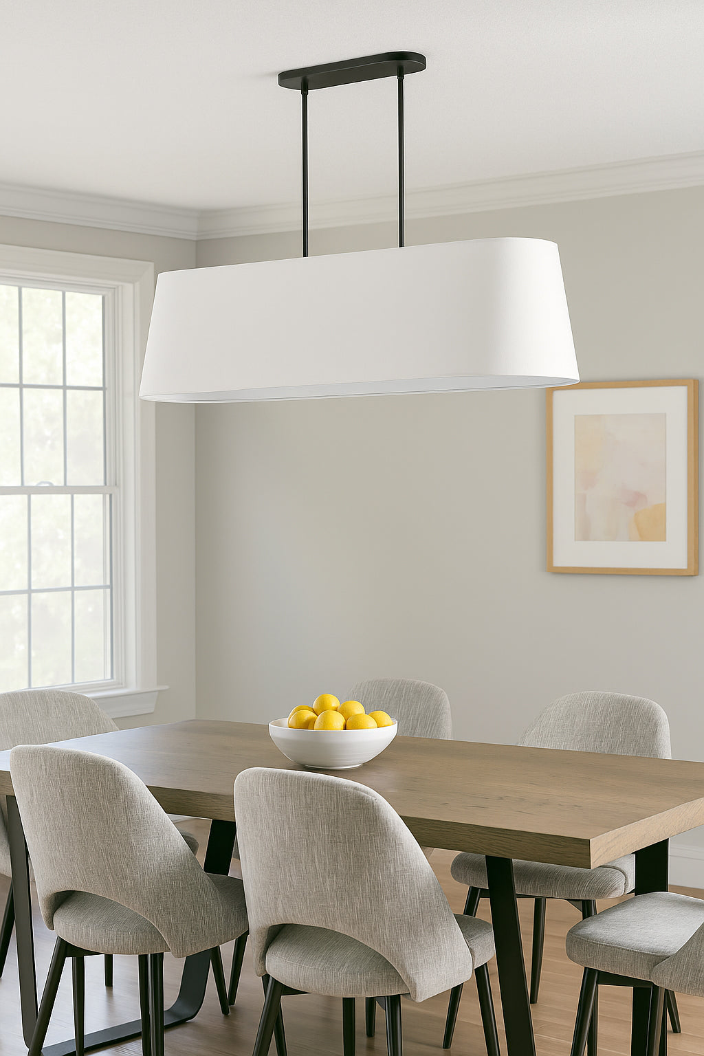 Dainolite 4 Light Horizontal Pendant in Matte Black w/ White Shade
