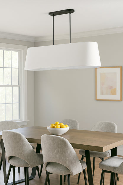 Dainolite 4 Light Horizontal Pendant in Matte Black w/ White Shade