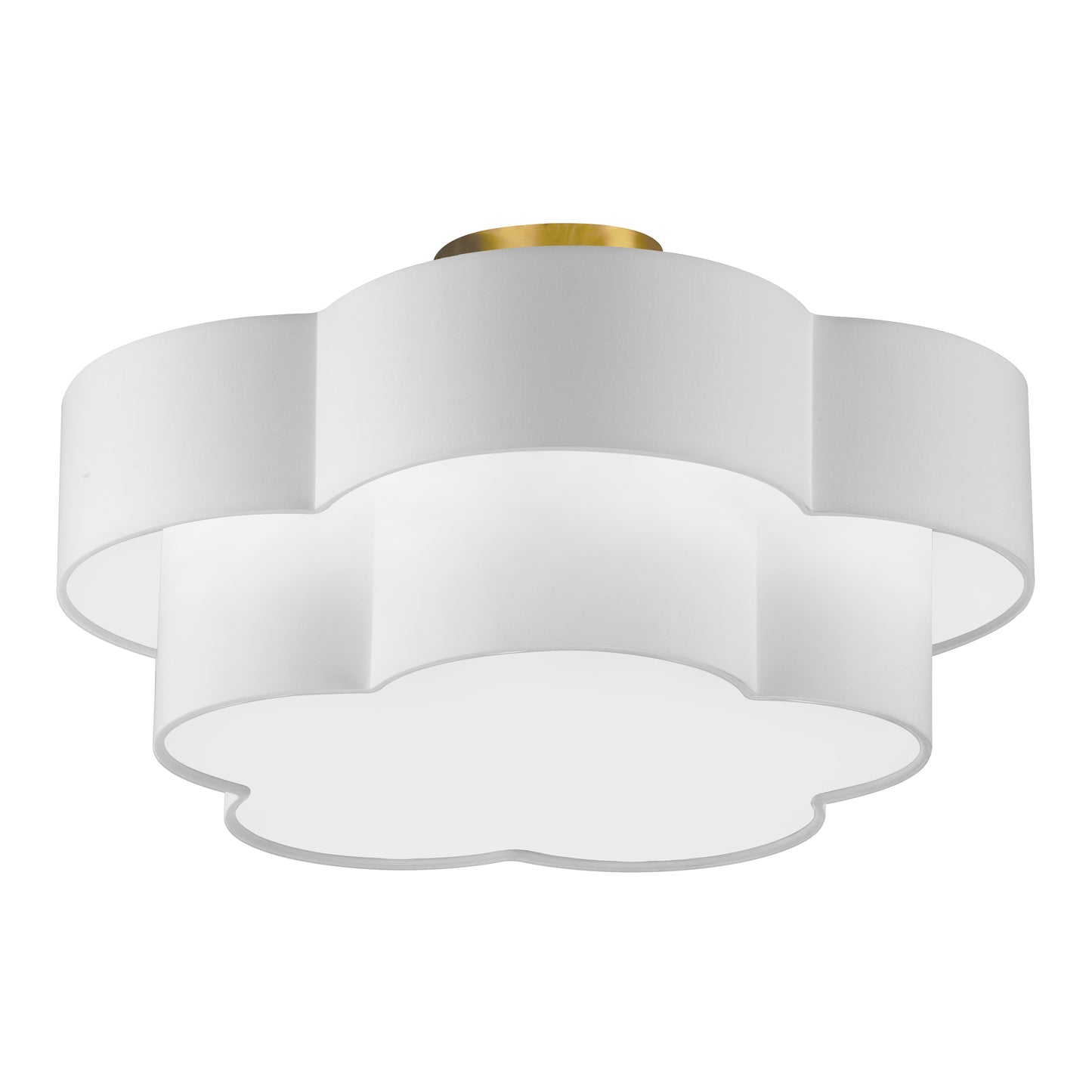 Dainolite 3 Light Incandescent Flush Mount, Aged Brass with White Shade