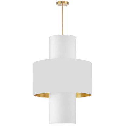 Dainolite 4 Light Incan Pendant, Aged Brass w/ White/Gold & White Shades