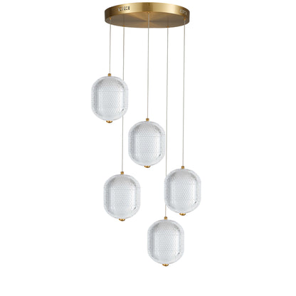 Dainolite 30W Multi Light Pendant in Aged Brass w/ Clear Pattern Acrylic