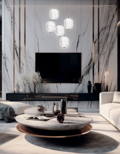 Dainolite 30W Multi Light Pendant in Matte Black w/ Clear Pattern Acrylic
