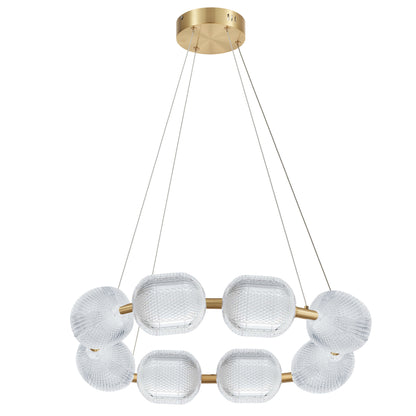 Dainolite 56W Chandelier in Aged Brass w/ Clear Pattern Acrylic