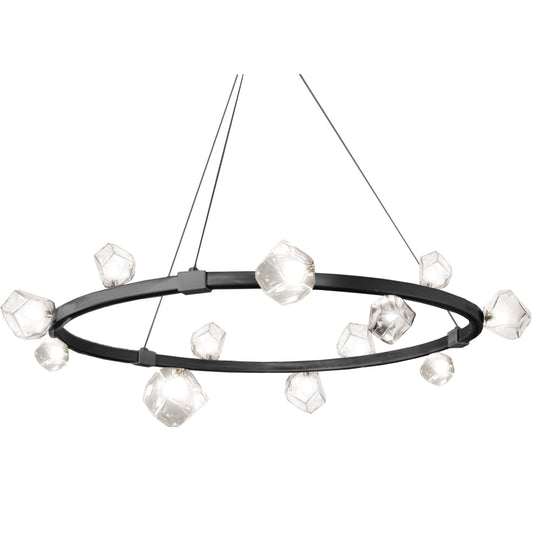Dainolite 12 Light Halogen Chandelier, Matte Black w/ Clear Glass