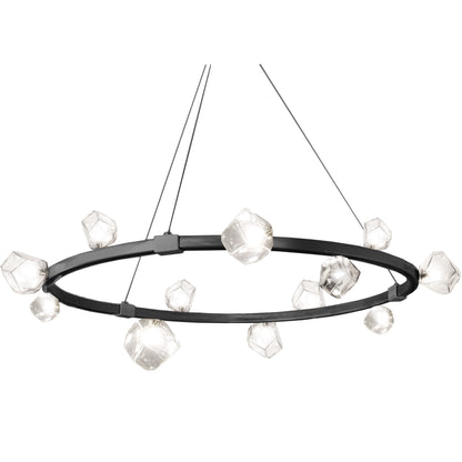 Dainolite 12 Light Halogen Chandelier, Matte Black w/ Clear Glass