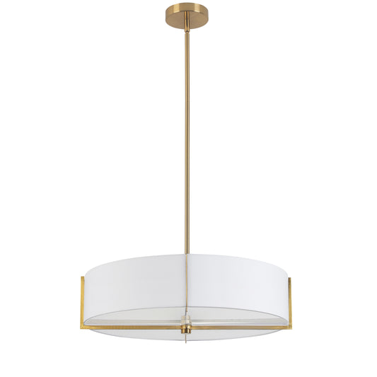 Dainolite PST-214P-AGB-WH 4 Light Incandescent Pendant, Aged Brass with White Shade