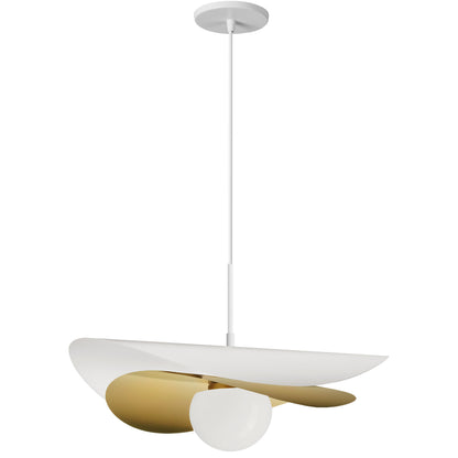 Dainolite 12W LED Paven Pendant Matte White and Aged Brass w/ White Opal Glass
