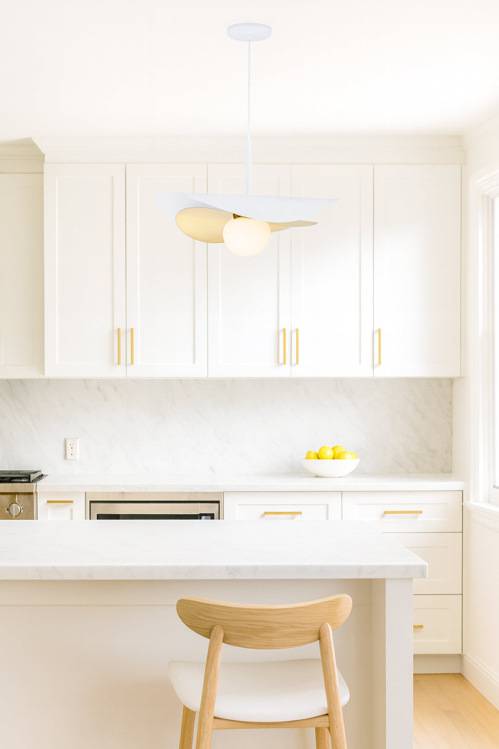 Dainolite 12W LED Paven Pendant Matte White and Aged Brass w/ White Opal Glass