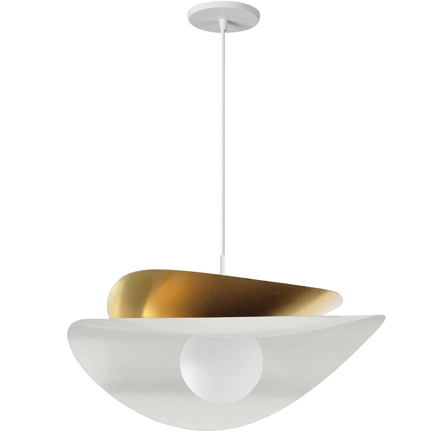 Dainolite 15W Pendant in Matte White & Aged Brass w/ Opal Glass