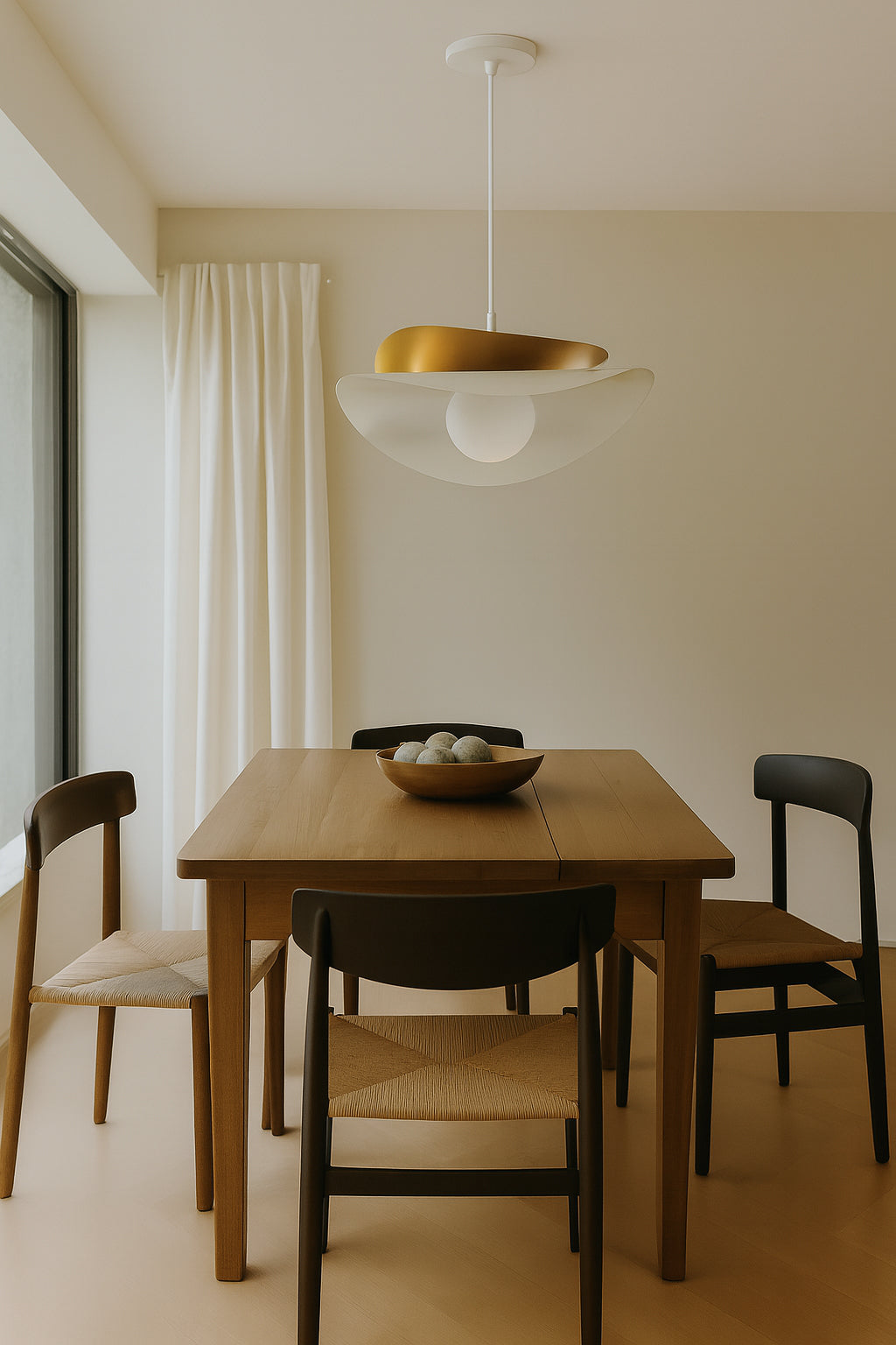 Dainolite 15W Pendant in Matte White & Aged Brass w/ Opal Glass