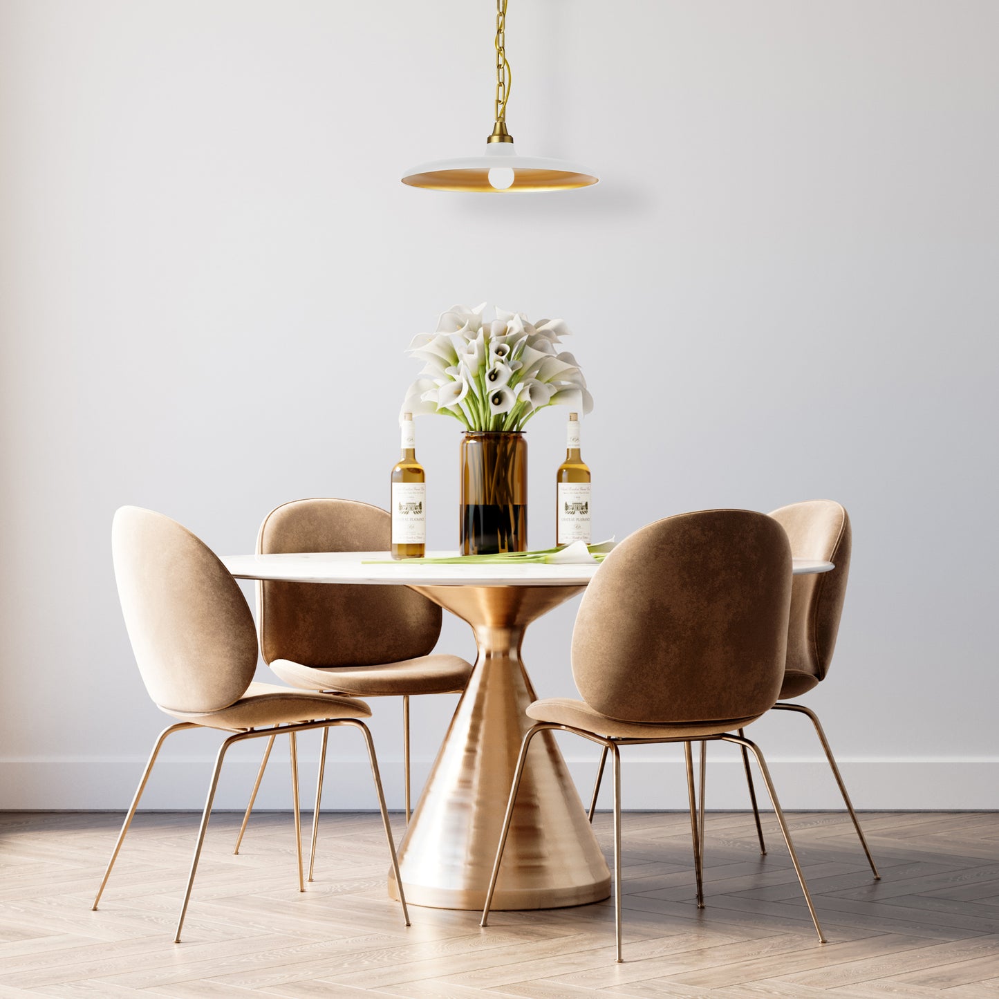 Dainolite 1 Light Incandescent Pendant Aged Brass with Matte White & Gold Shade
