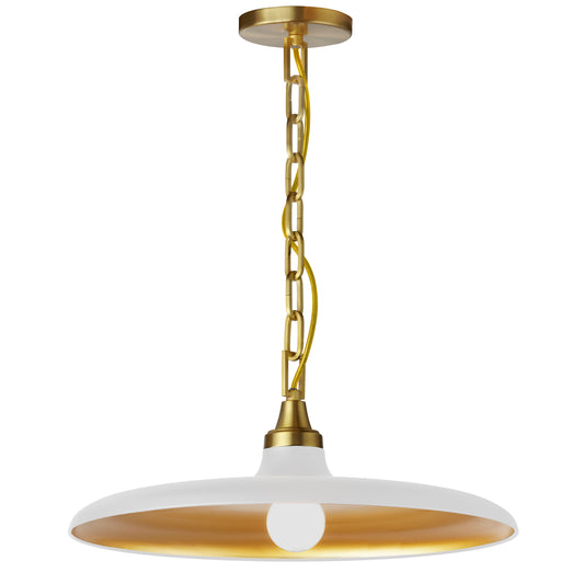 Dainolite 1 Light Incandescent Pendant Aged Brass with Matte White & Gold Shade