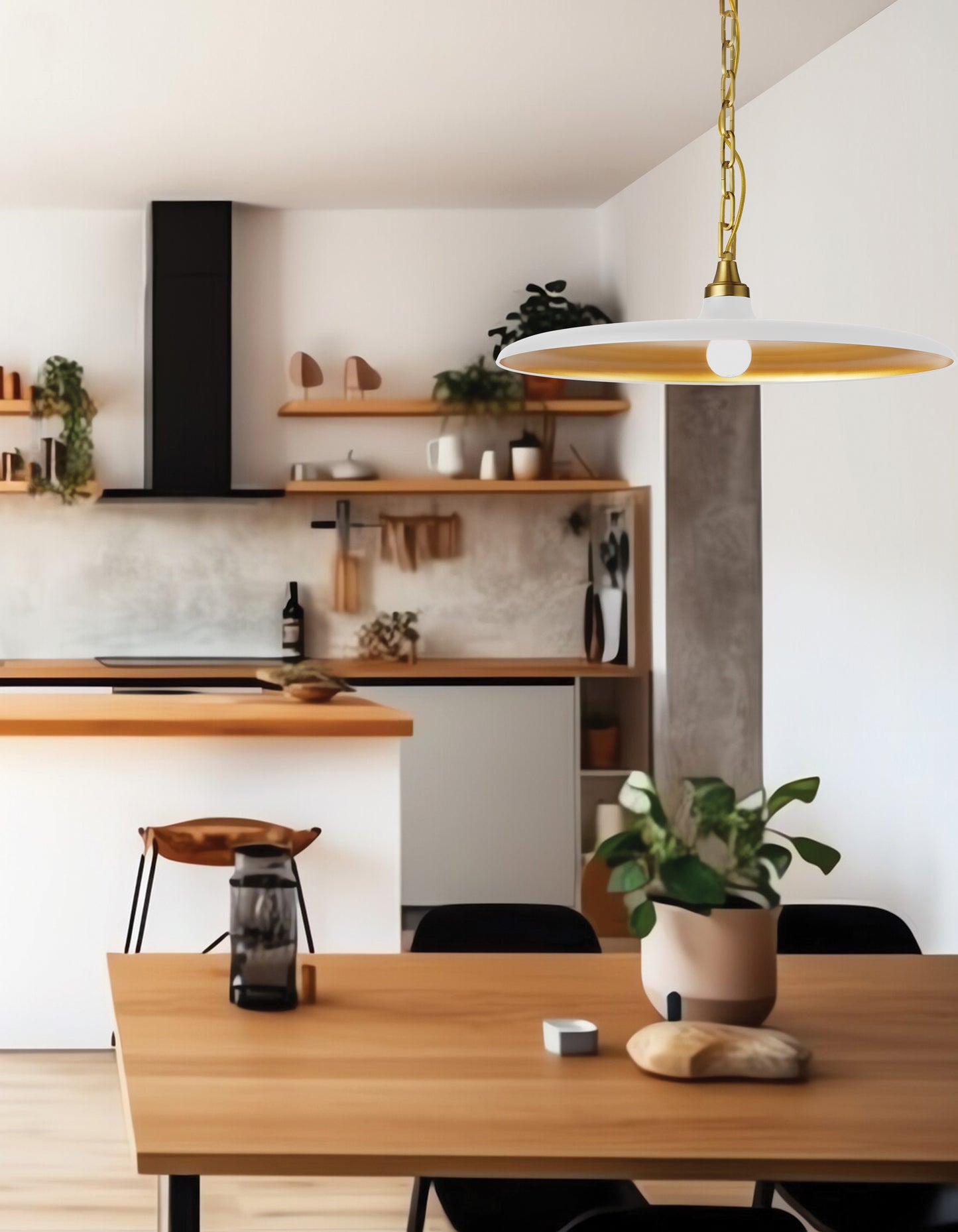 Dainolite 1 Light Pendant in Aged Brass w/ Matte White & Gold Shade