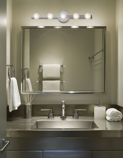 Dainolite 5 Light Vanity in Polished Chrome w/ Frosted Glass
