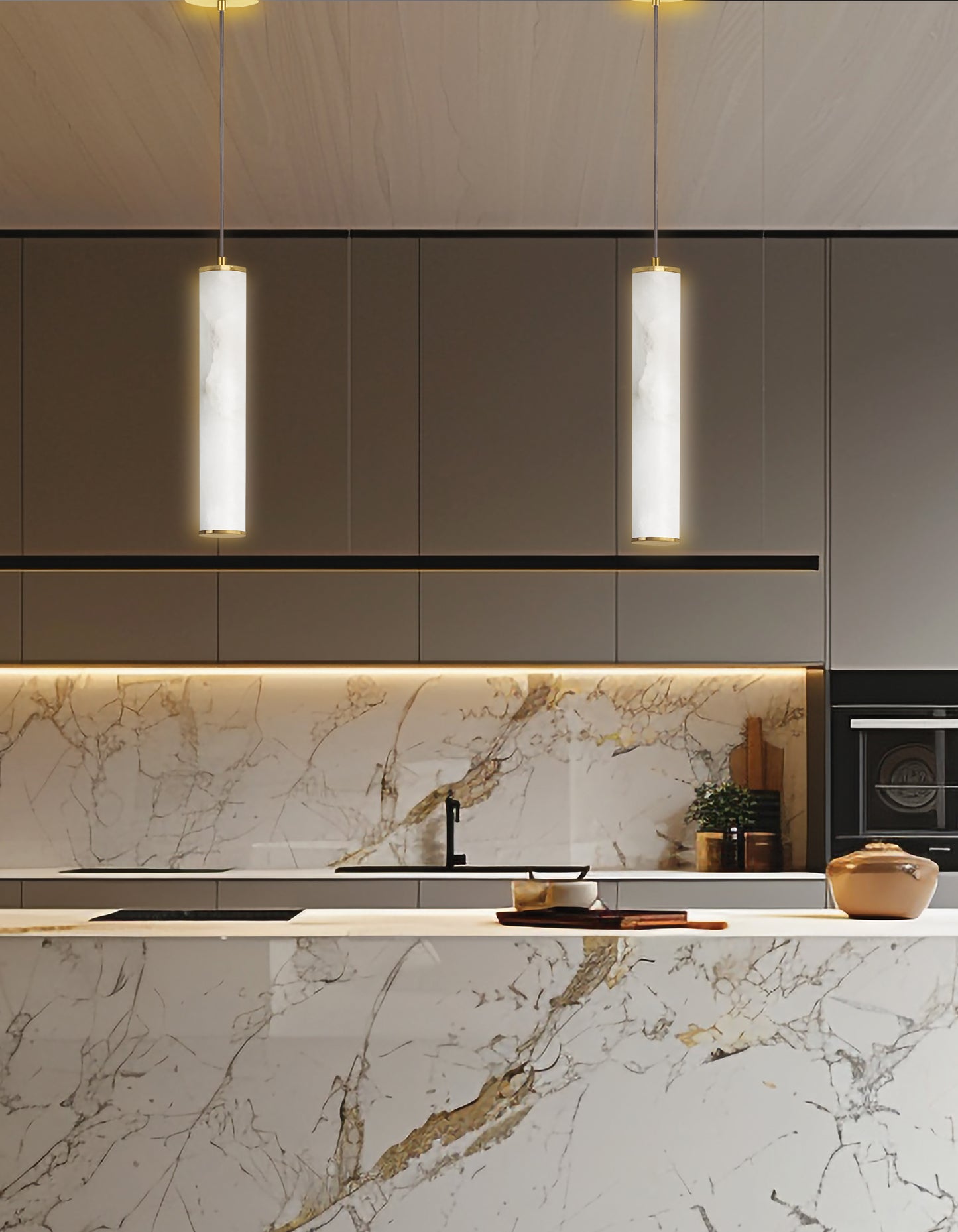 Dainolite 10W Pendant in Aged Brass w/ Alabaster Diffuser
