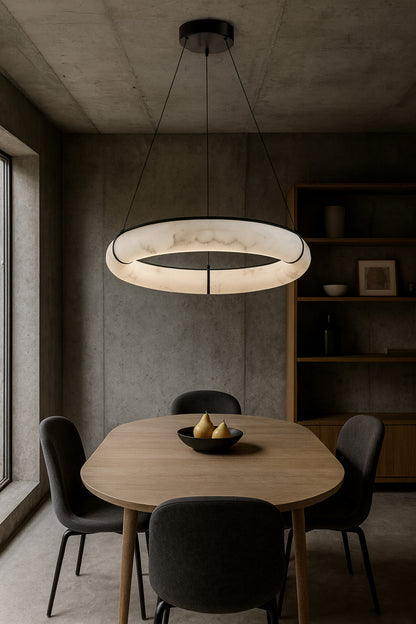 Dainolite 56W Pendant, Matte Black w/ Faux Alabaster