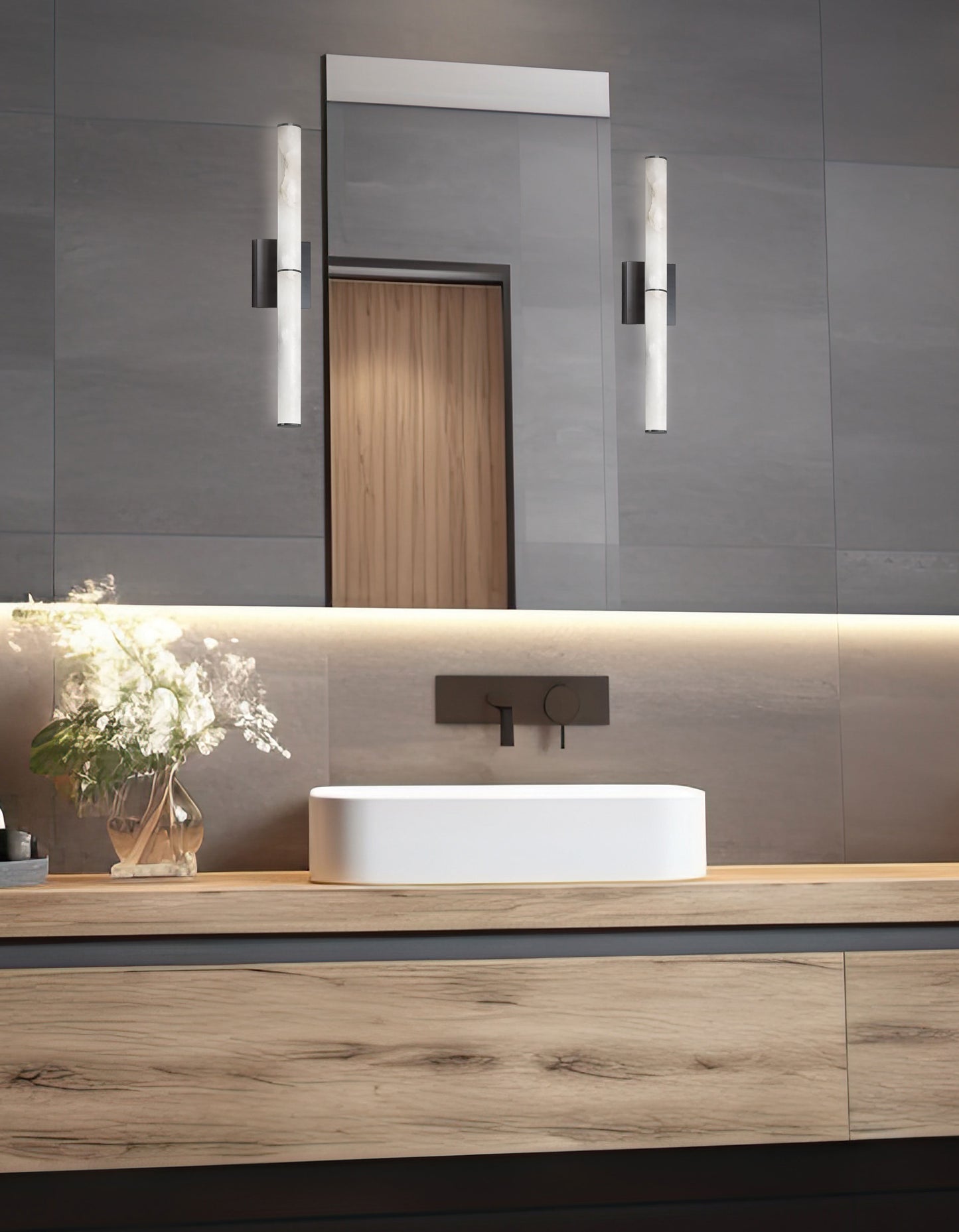 Dainolite 20W Matte Black Wall Sconce w/ Alabaster Diffuser