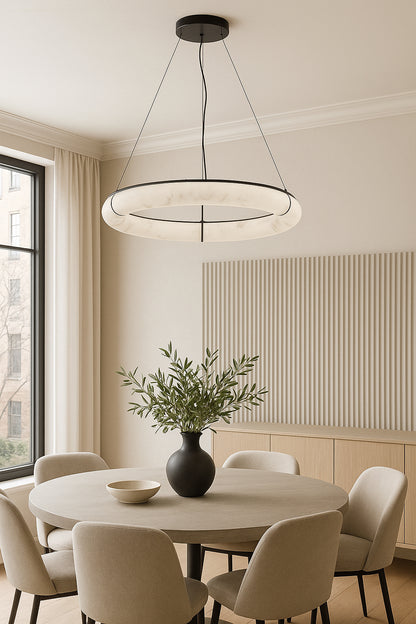 Dainolite 63W Matte Black Pendant w/ Faux Alabaster
