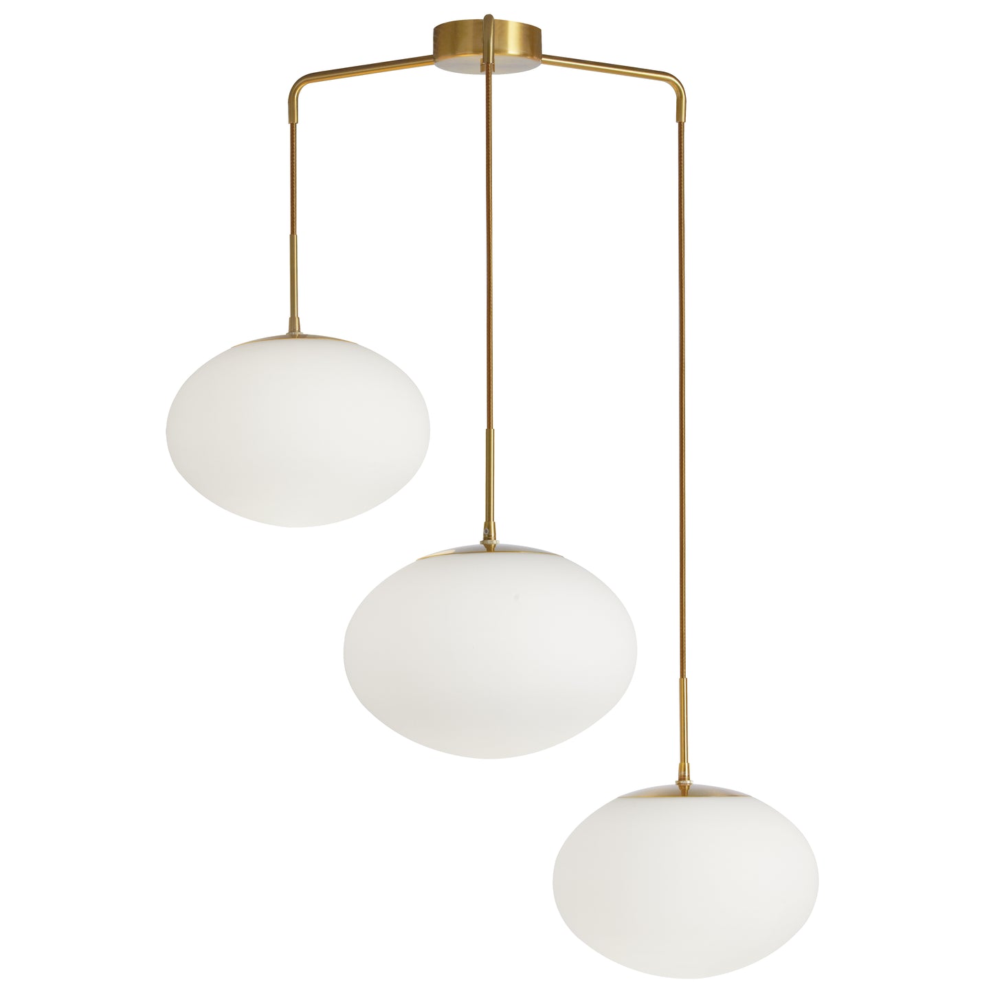 Dainolite 3 Light Pendant in Aged Brass w/ White Opal Glass