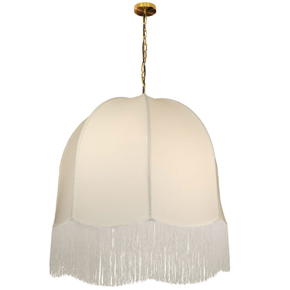 Dainolite 1 Light Incandescent Pendant, Aged Brass w/ White Fringe Shade