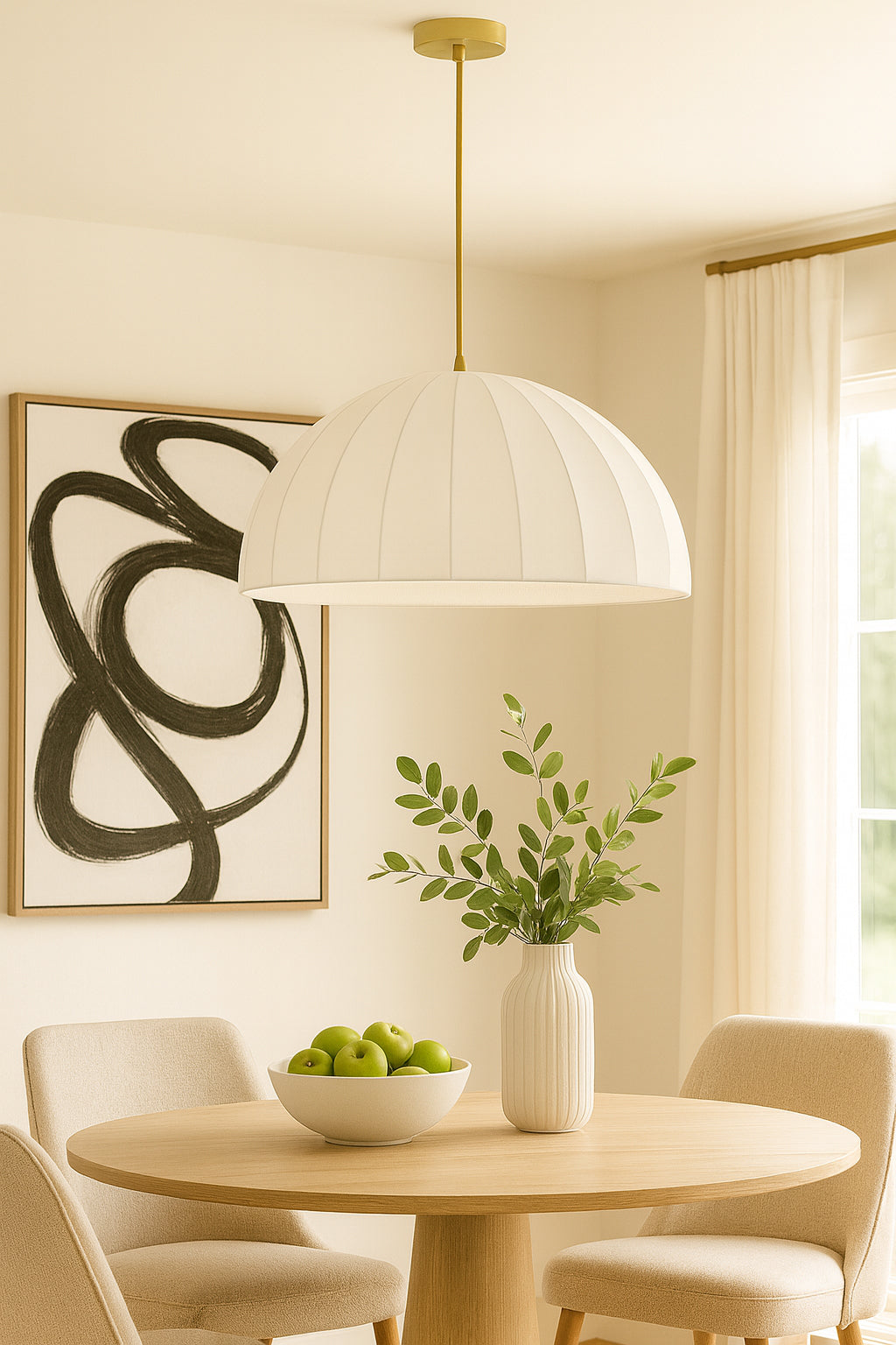 Dainolite 1 Light Aged Brass Pendant w/ Beige Linen Shade