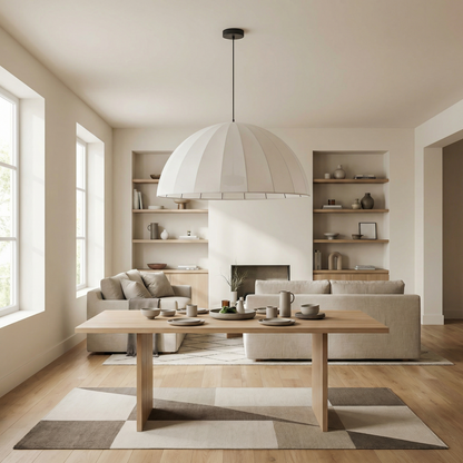 Dainolite 1 Light Matte Black Pendant w/ Beige Linen Shade