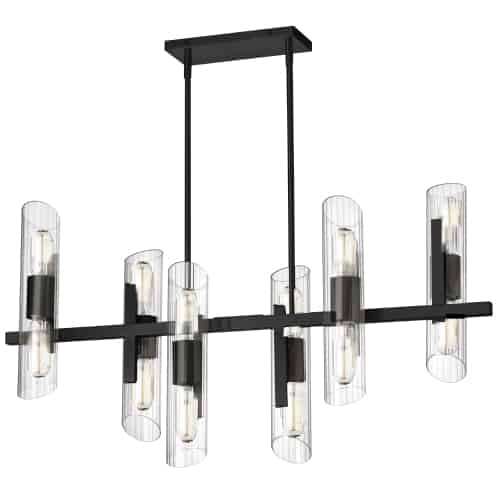 Dainolite SAM-4012HC-MB 12 Light Horizontal Matte Black Chandelier w/ Clear Fluted Glass