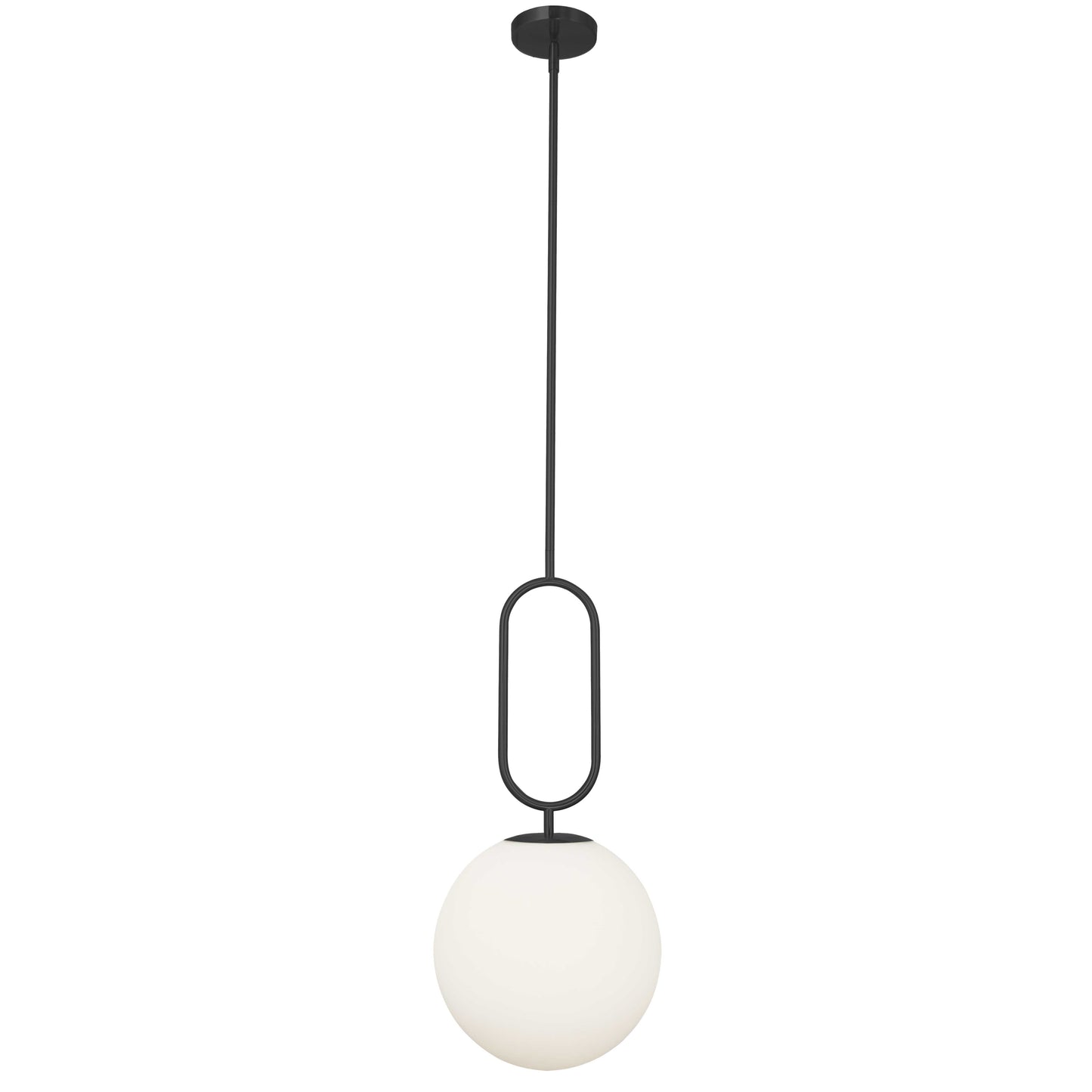 Dainolite 1 Light Incandescent Pendant Matte Black with Opal Glass