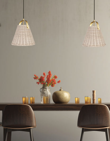 Dainolite 1 Light Incandescent Pendant Aged Brass with Wicker Shade