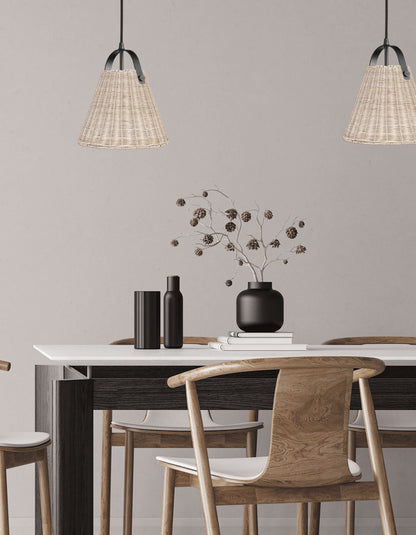 Dainolite 1 Light Incandescent Pendant Matte Black with Wicker Shade
