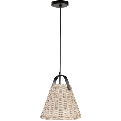 Dainolite 1 Light Incandescent Pendant Matte Black with Wicker Shade