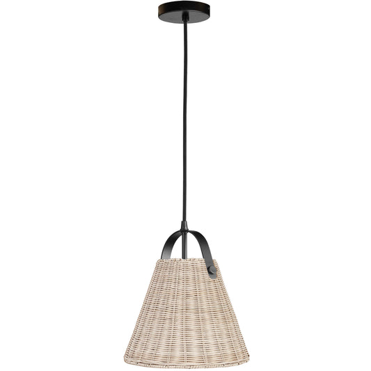 Dainolite 1 Light Incandescent Pendant Matte Black with Wicker Shade