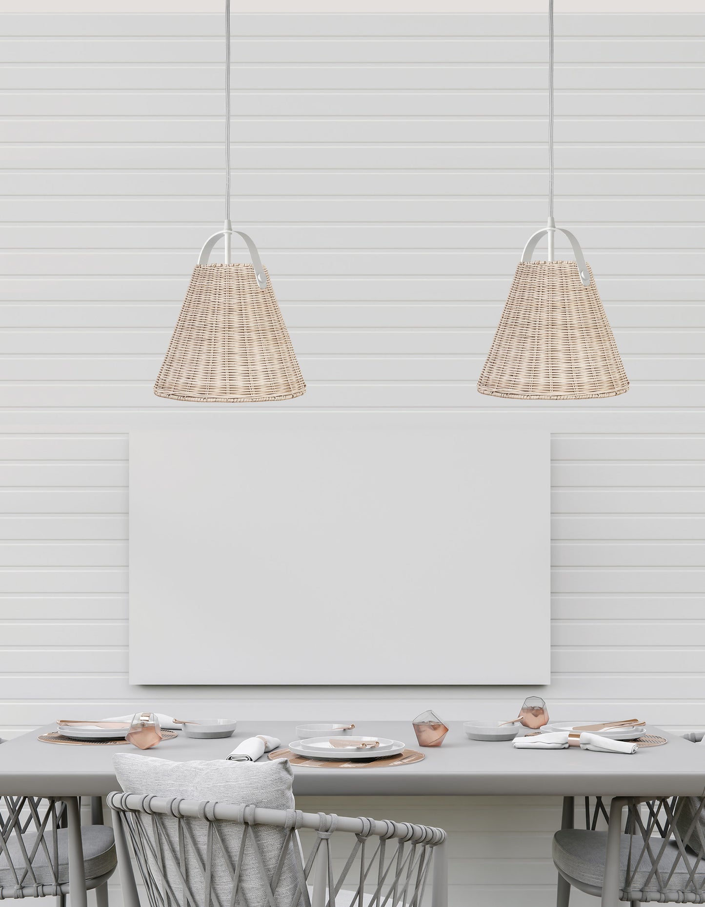 Dainolite 1 Light Incandescent Pendant Matte White with Wicker Shade