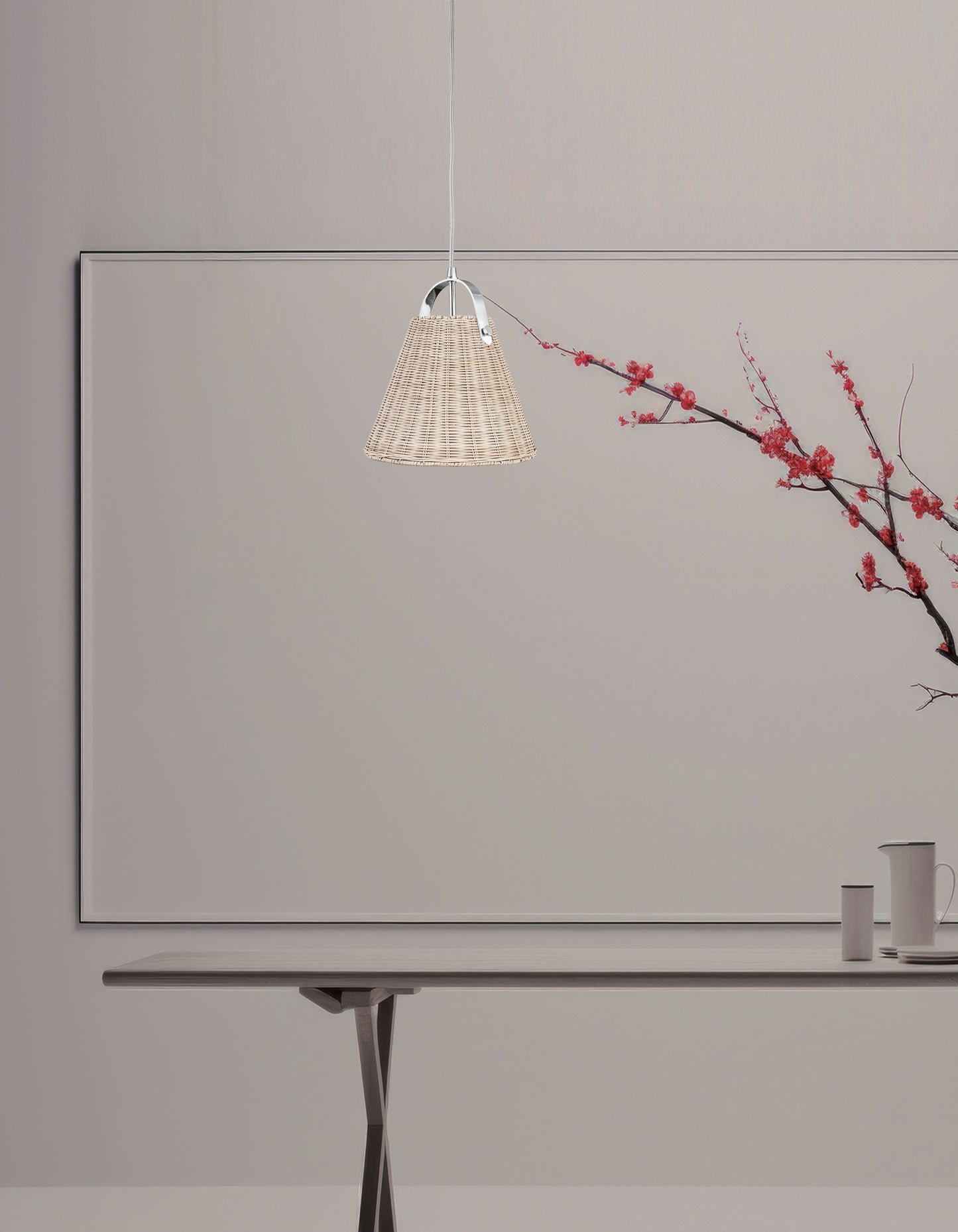 Dainolite 1 Light Incandescent Pendant Polished Chrome with Wicker Shade