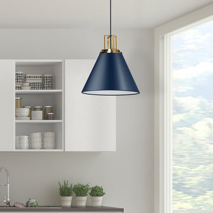Dainolite 1 Light Incandescent Pendant, Cobalt Blue w/ Aged Brass Accent