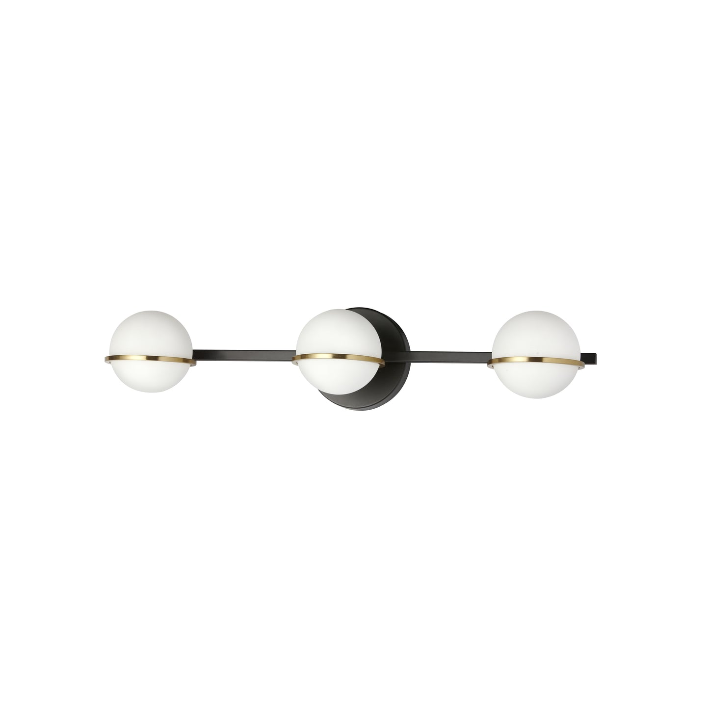 Dainolite 3 Light Halogen Vanity, Matte Black / Aged Brass with White Opal Glass